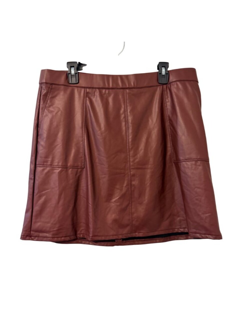 Maurices Faux Leather Burgundy Mini Skirt Sz 16 Coating Polyester Blend Lining.N - Picture 12 of 12